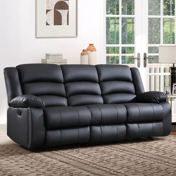 ONLY 0 (regularly ,800)  Latitude Run Lamyiah 87.01’’ Soft Vegan Leather Manual Reclining Sofa with Hidden Console